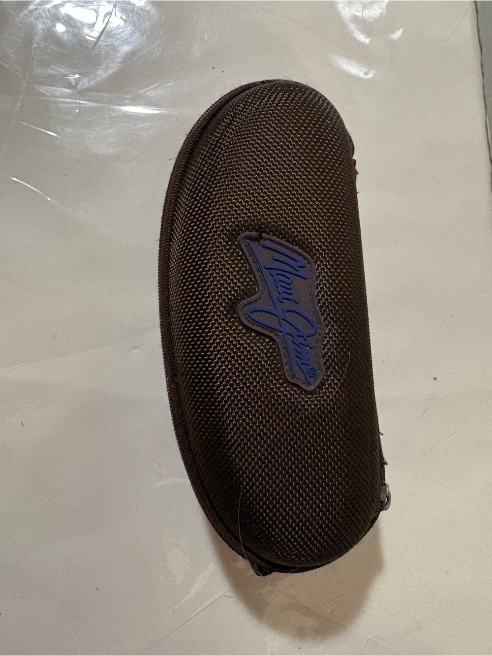Hard Shell Brown Eyeglass Case with Blue Logo